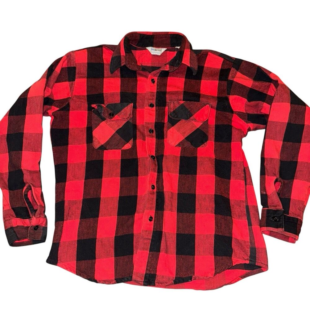 Vintage‎ Large Red Five Brother Thick Cotton Button Flannel Shirt - USA